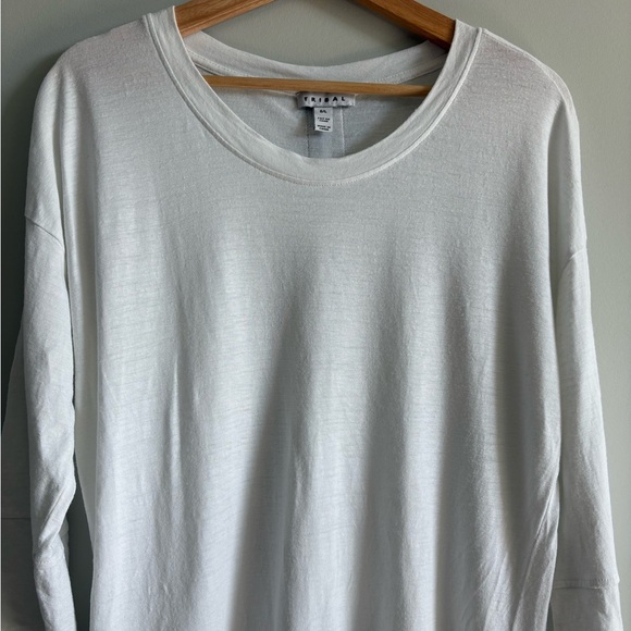 Tribal White Linen Blend Tunic Top | Size Large - Picture 4 of 7